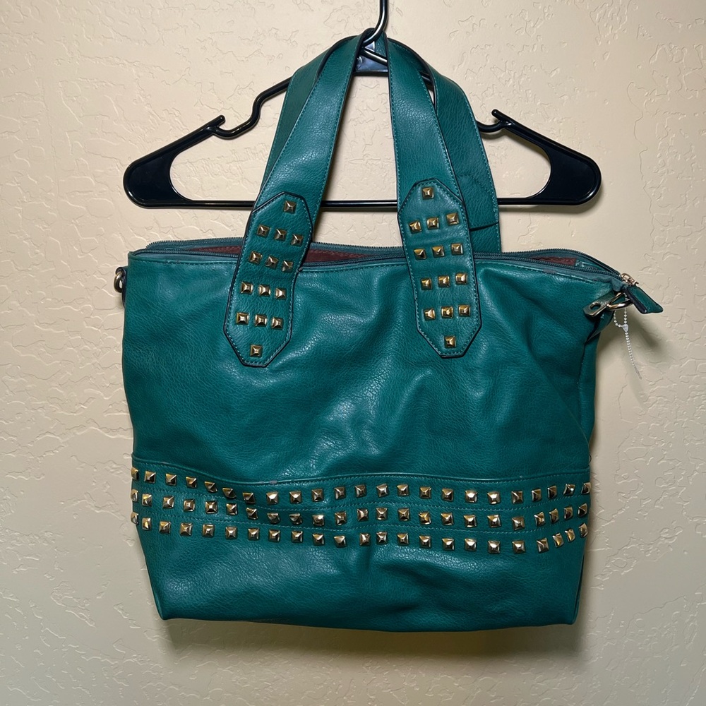 Teal Studded Tote Bag